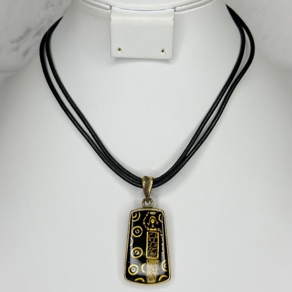 Vintage Chico's Black Gold Abstract Pendant Necklace ✨